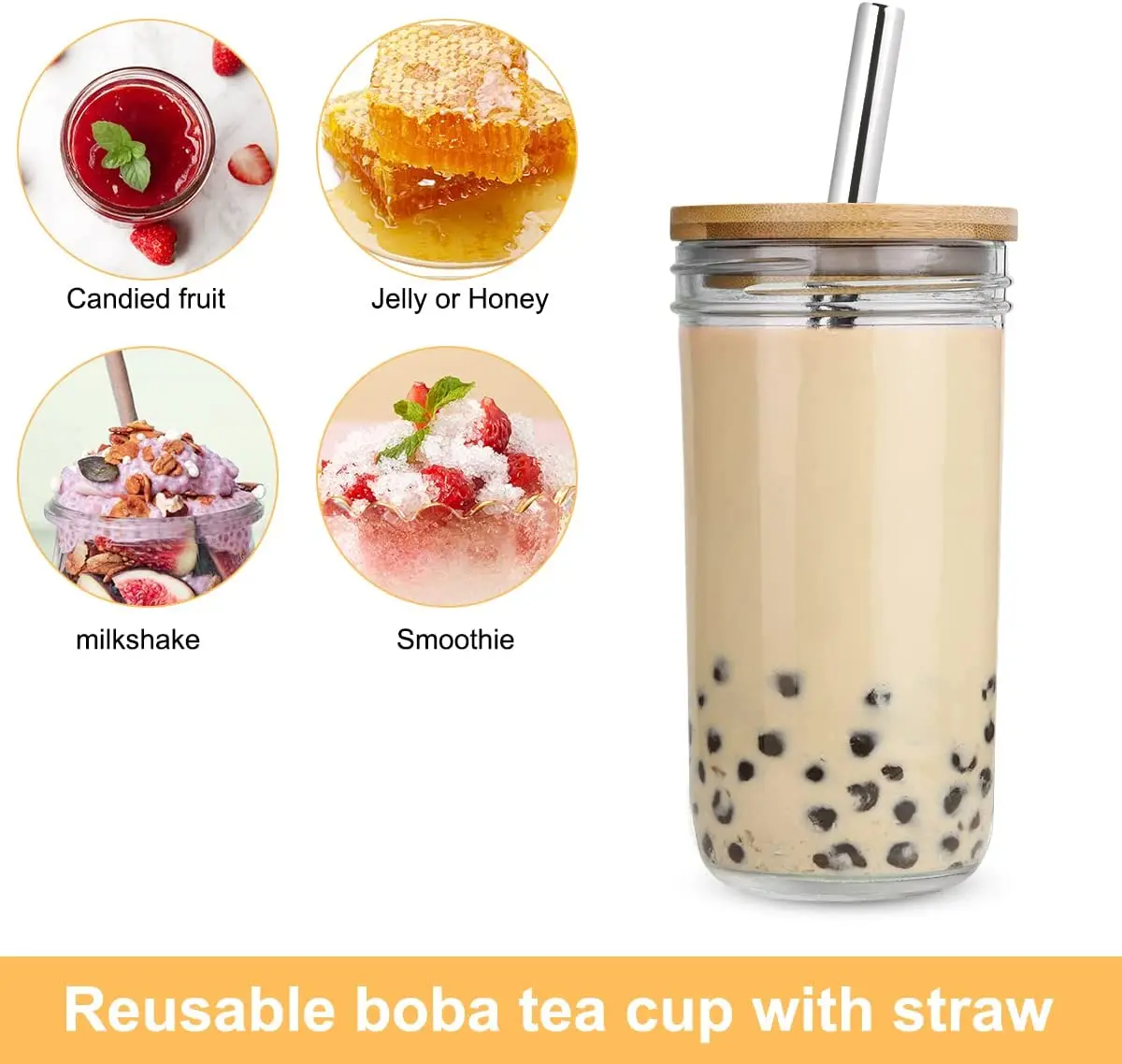 Стеклянный стакан Boba с логотипом на заказ чашка бамбуковой крышкой и соломинкой стеклянная банка для пива стеклянные стаканы кофе со льдом