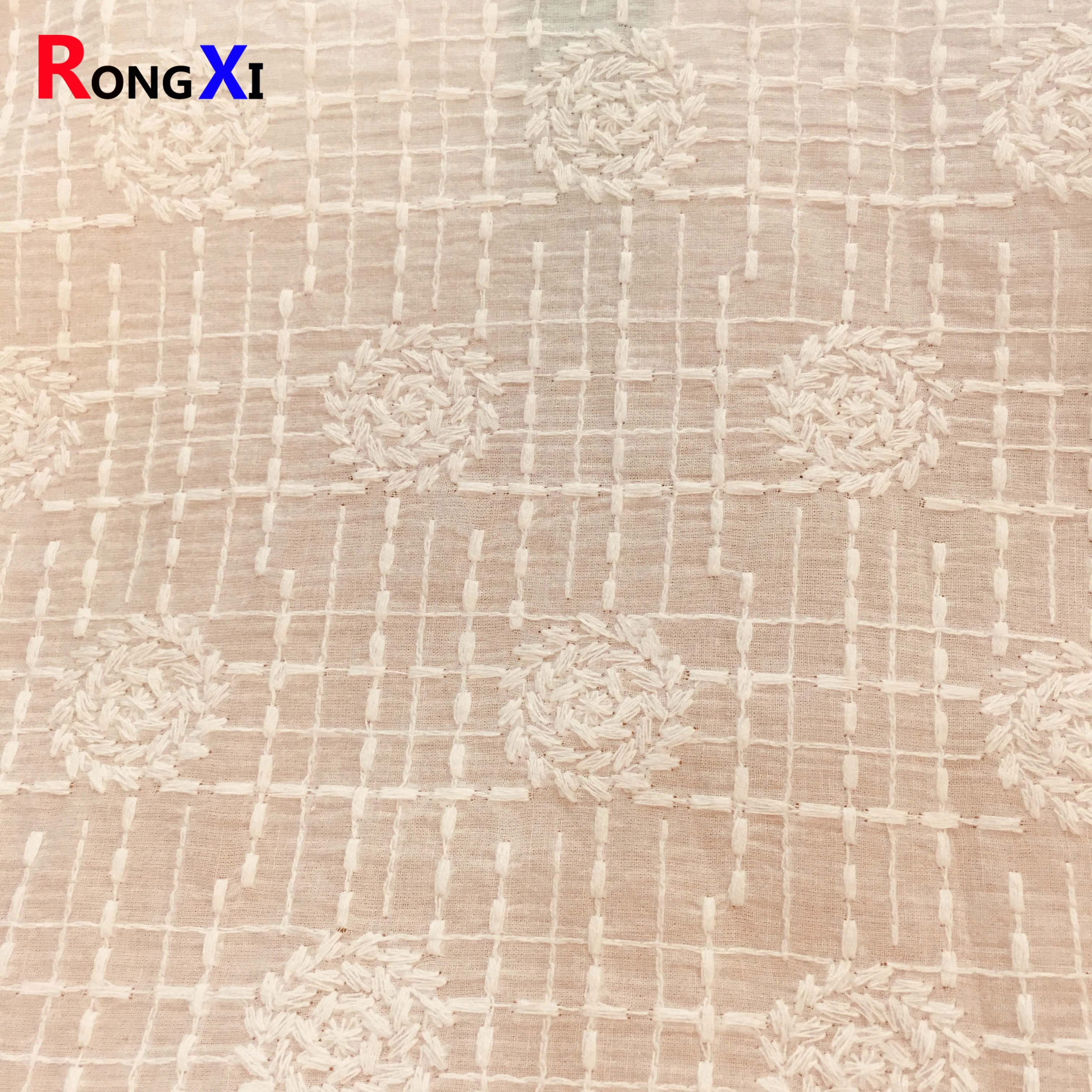 RXF2077 Jacquard Fabric White Swiss Voile Cotton Fabric Embroidery on Fabric