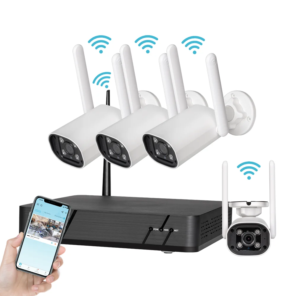 Home Outdoor Security Wireless Wifi Smart Camera Set Security CCTV IP Video Recorder Camera IP NVR 4Ch NVR System Kit 2023