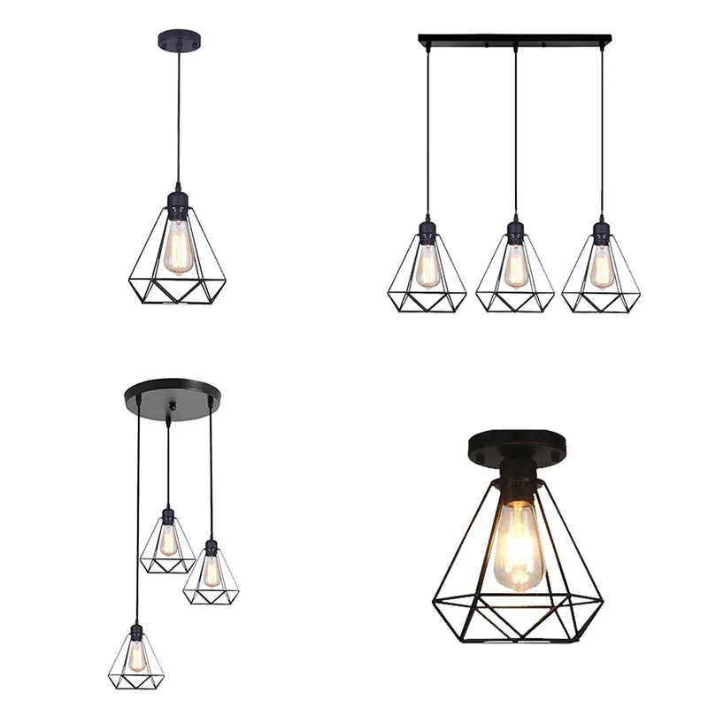 American Style Retro modern minimalist black metal chandelier 110V 220V Iron Cage E27 Pendant lights