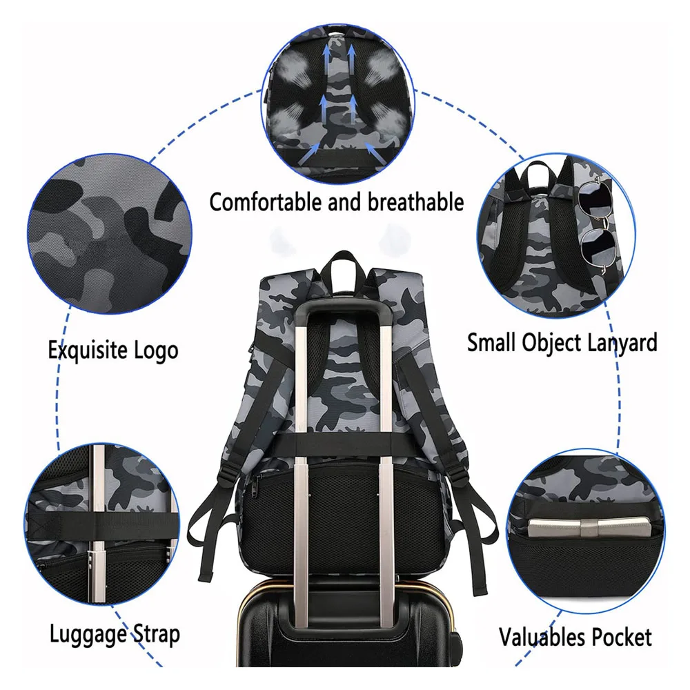 Wholesale Sport School Bag Casual Sport Laptop Backpack with USB Hiking Camping Travel Custom Logo Nylon Customized Logo CN;FUJ