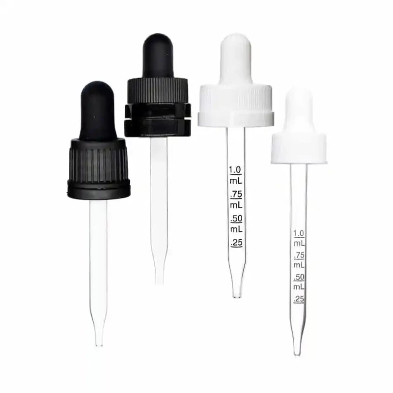 1ml CR Graduated black cap Glass Dropper Straight-Tip Calibrated Glass Medicine Dropper 1 mL for 2oz Tincture Bottle