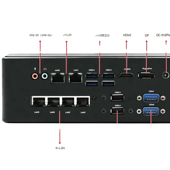 Maxtang безвентиляторный встроенный ПК с двойным дисплеем через 1 порт дисплея 1,2 и 1HDMI1.4 6LAN 6USB 2COM
