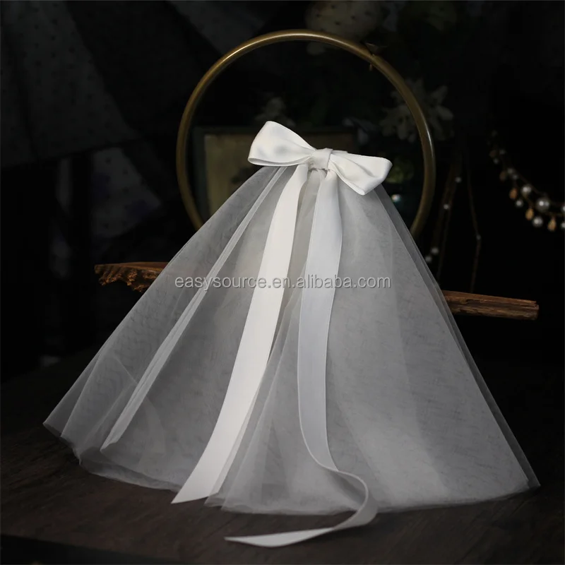 YM106 shoulder Length Bridal Veil with Comb bow Finger Tip Wedding Veil Bride Hair Accessories