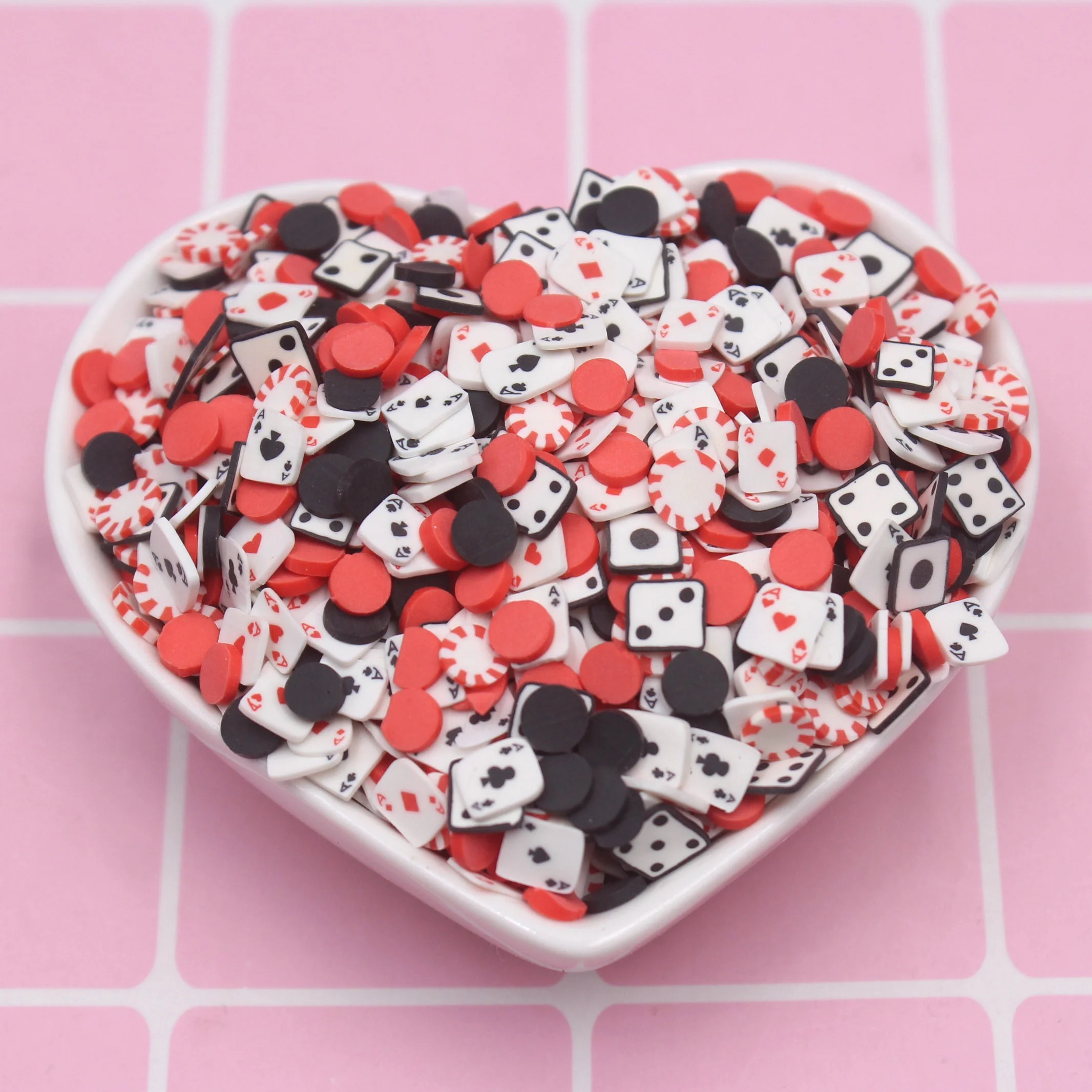 1KG Playing Card Dice Black Round Candy Faux Clay Slices Sprinkles Slime Supplies Craft Decoration