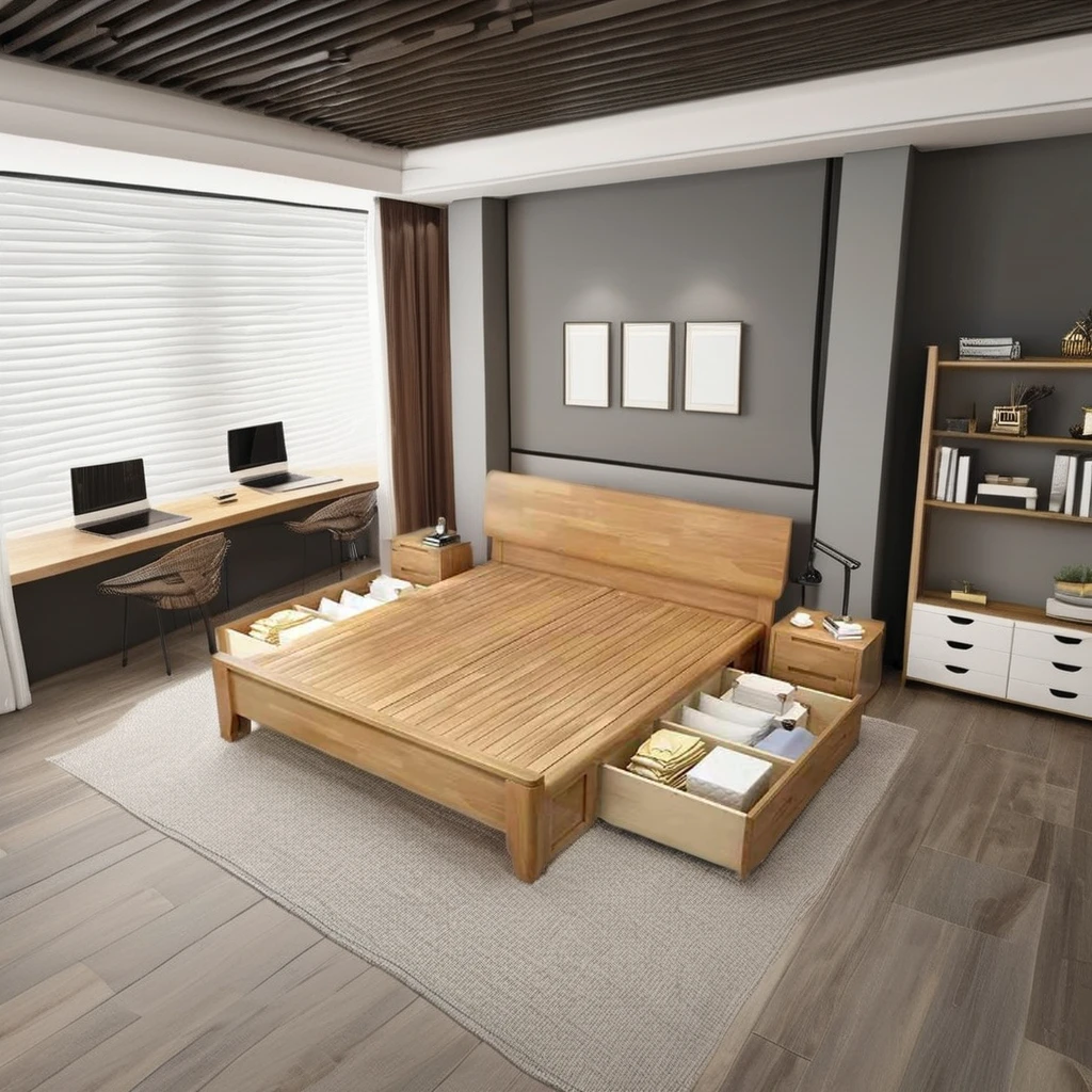 Kainice Customized Double-Deck Bed Modern Oak Bunk Bed with Large Space Storage for Home Use