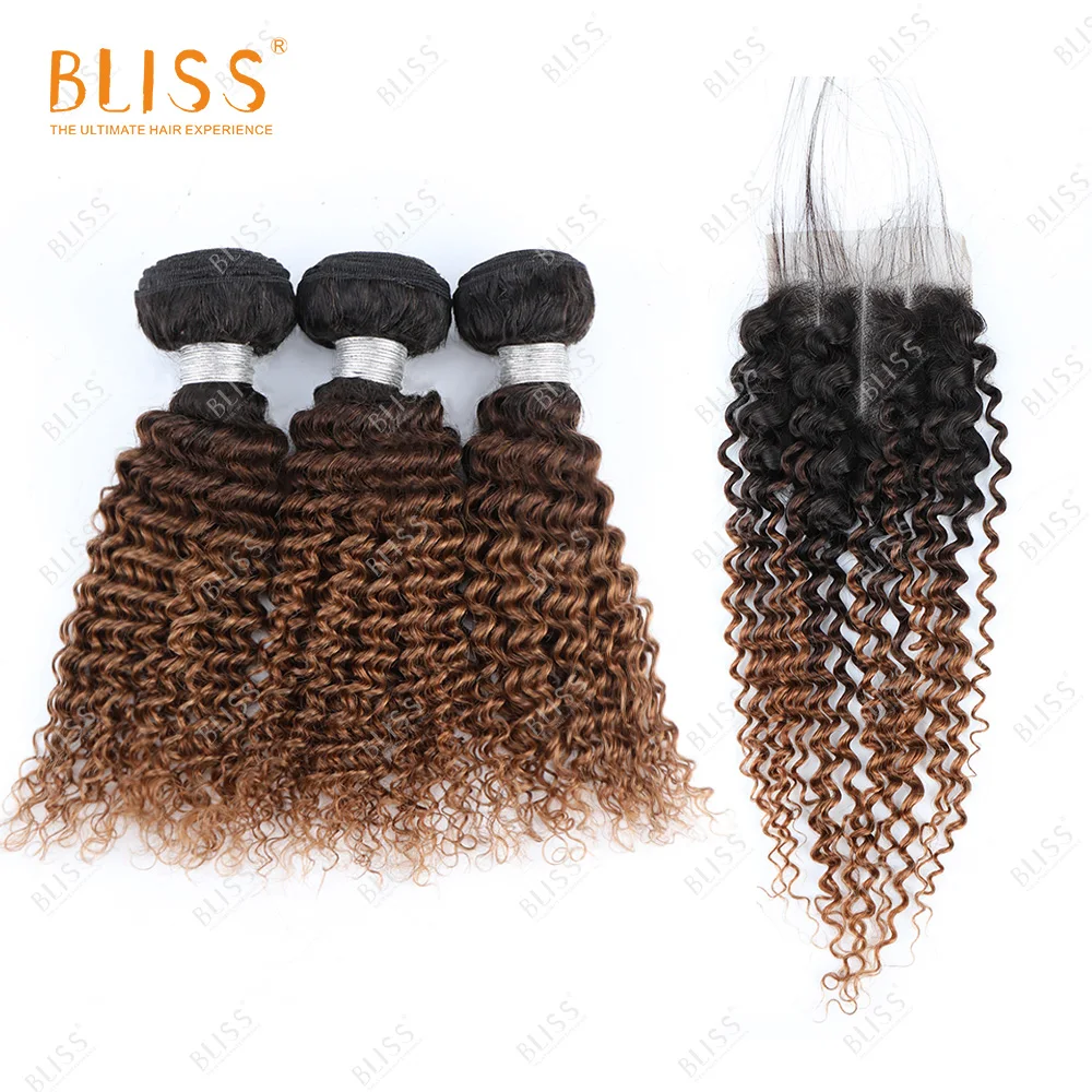 Bliss Color Hair Bundles T1b-4-30 Kinky Curly Bundles Virgin Cuticle Aligned Human Hair Peruvian Hair Wholesale