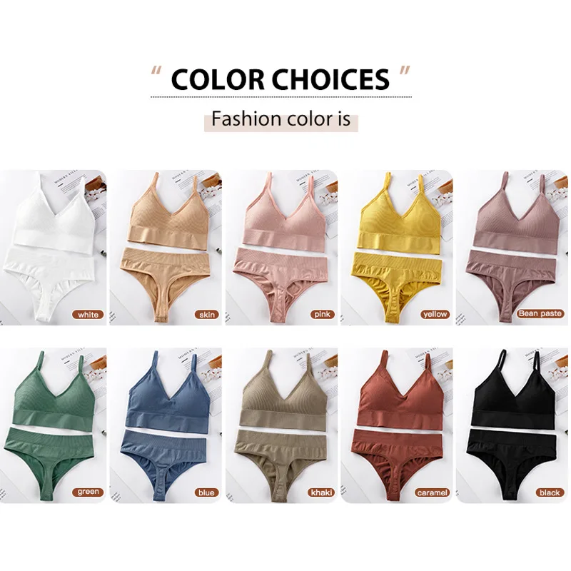 Bra Set Underwear Set Women Panties Sexy G-String Seamless Bralette Female Lingerie Soft Tank Crop Top