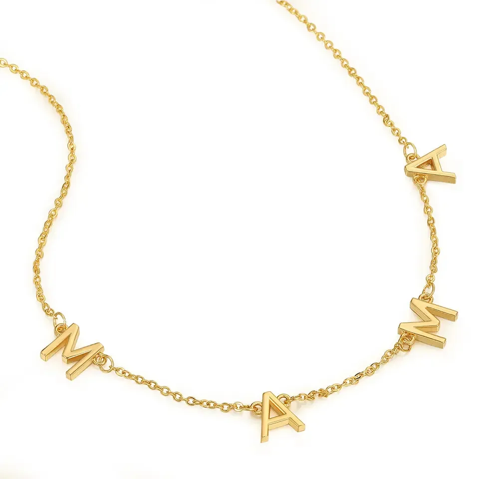 customize 925 Sterling Silver 18k Gold plated Jewellery Full Zirconia Diamond Initial Mom MAMA Letter Necklace for Mother gift