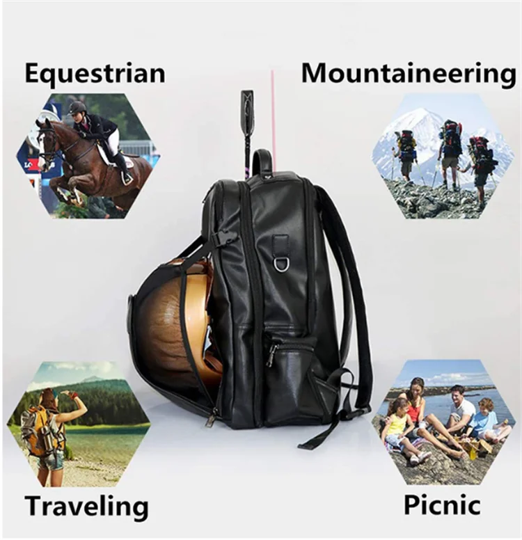 PU Leather Waterproof Equestrian Backpack Horse Riding Equipment Can Put Boots Helmet Outdoor Utility Carry Bag for men women