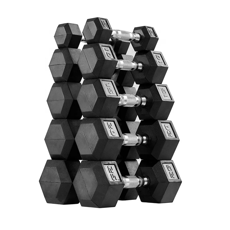 Custom Logo Black Rubber Hex Dumbbell Lbs Home Gym Hexagon Dumbbells kg Weights Set 20kg 50kg Hex Rubber Dumbbells