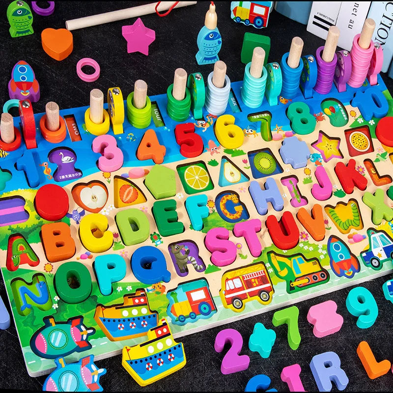 Number board benefit intelligence development jigsaw building blocks early education children fishing toys