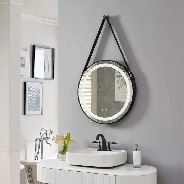 Custom Black Gold Circle Decorative Bathroom Wall Mirror Modern Antique Large Hanging belt Miroir