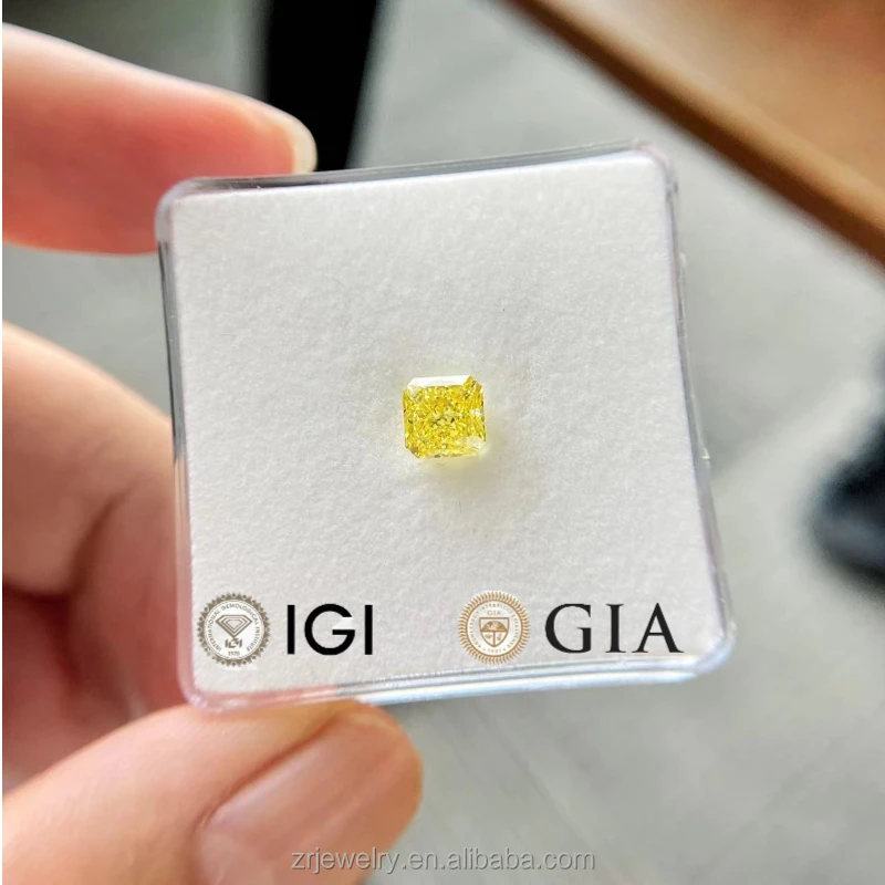 Solid Real Gold VVS Yellow Lab Diamond Ring Princess Cut Rings Hpht Rough Lab Grown Diamond