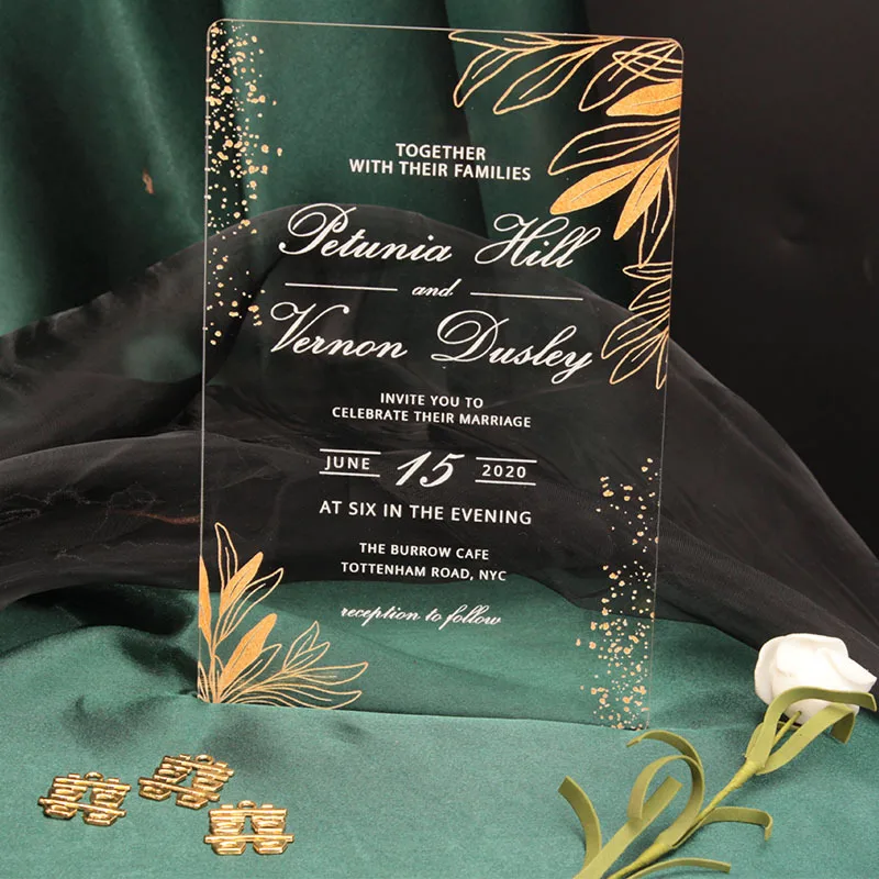 Custom Vintage Acrylic Wedding Invitations Birthday Invitation Cards Menu Cards with Envelopes