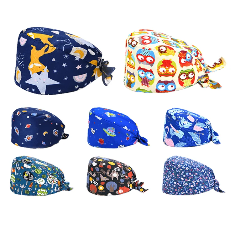 Hats with Pattern Oustom Logo Bouffant Nurse Working Gourd Hats For Medical Dental Departmenty Beauty Doctor Nursing Scrubs Caps