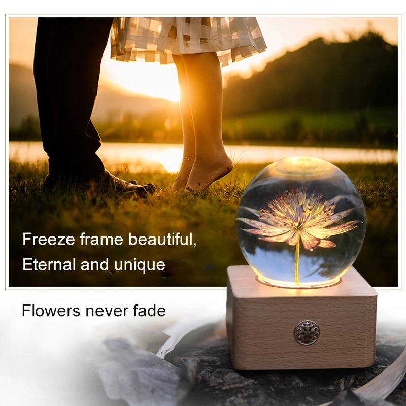 Customize Home Decorations Fresh Flower Crystal Ball Lampara Flor Led Night Light