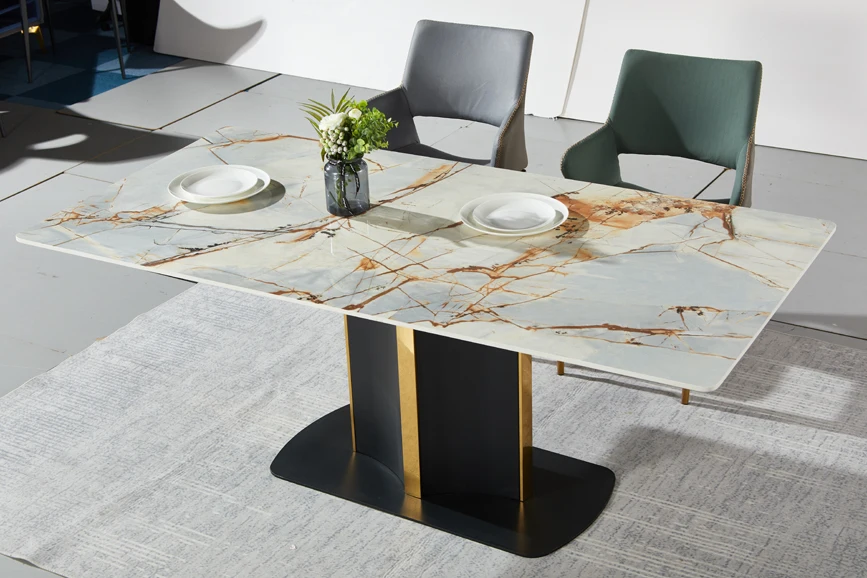 New household marble rectangular dining tables with chairs modern furniture supplier