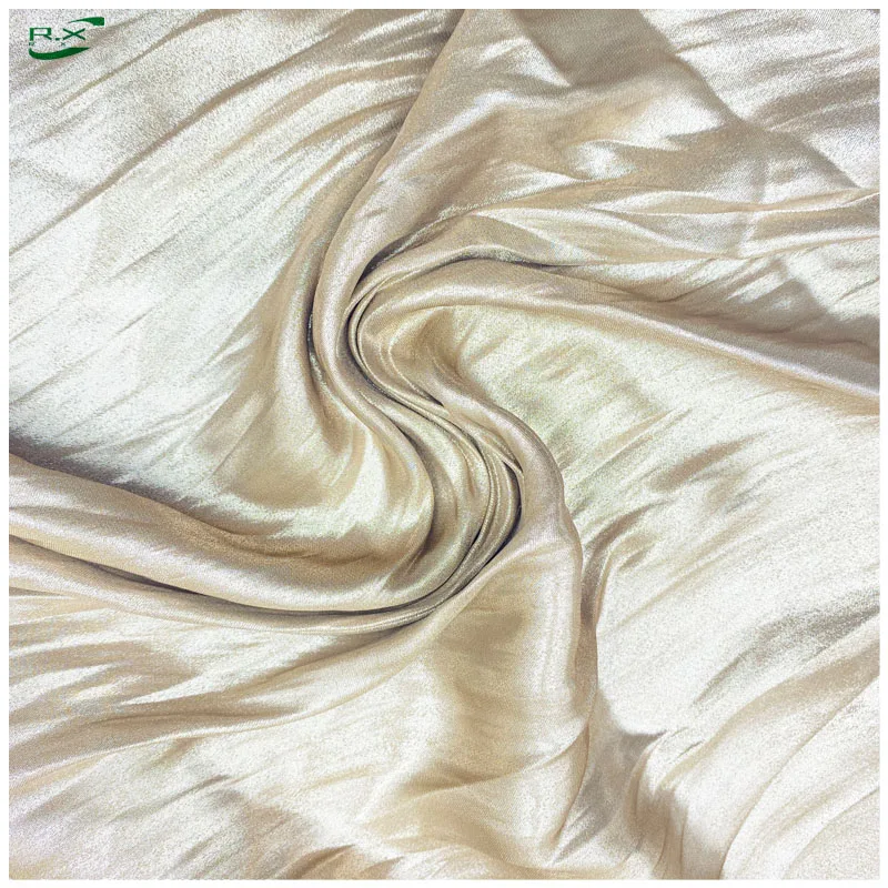 Manufacturers custom wholesale high quality luxury soft polyester silky metal yellow shiny satin fabrics for clothing women