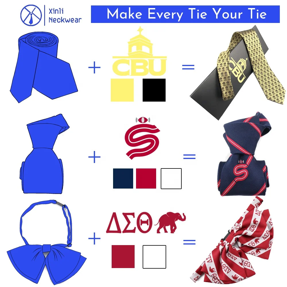 Fashion Formal Stripe Navy Blue Custom Logo Printing Scarf Ties Sets Navy Blue Polyester Company Stuff Necktie Set