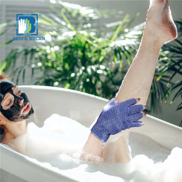 Best&Wecan custom logo wholesale body scrub bath shower hand exfoliating gloves