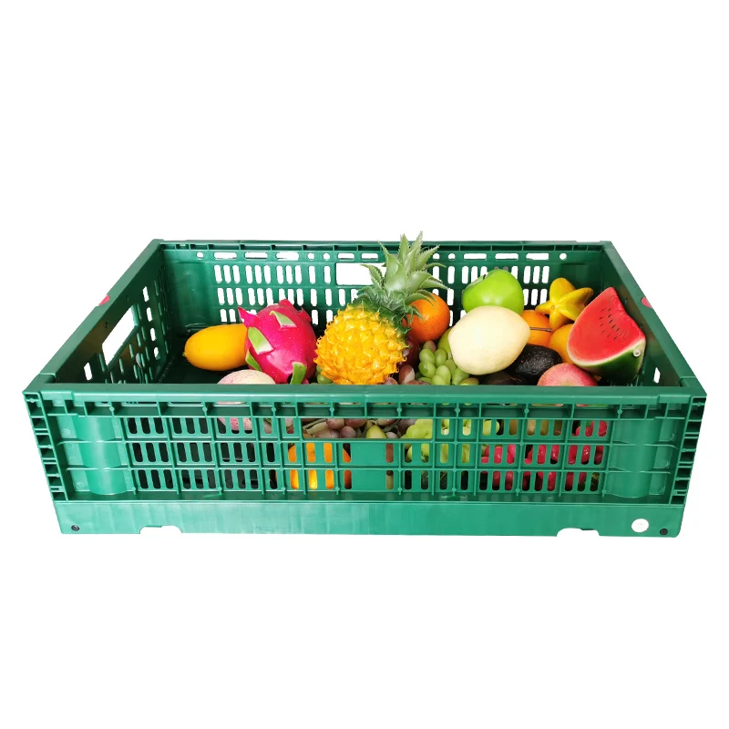 mesh style Industrial Stackable Folding Transport Plastic Moving Crate For Storage Totes Attached Lid Hinged Lid