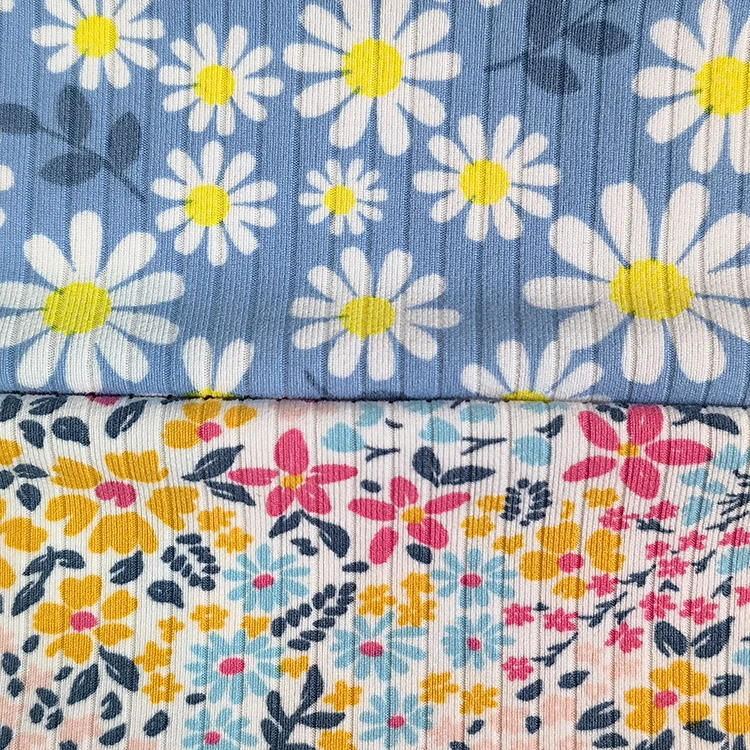 New design knitted 190gsm polyester spandex printed brush rib fabric for women t-shirt,blouse,dress