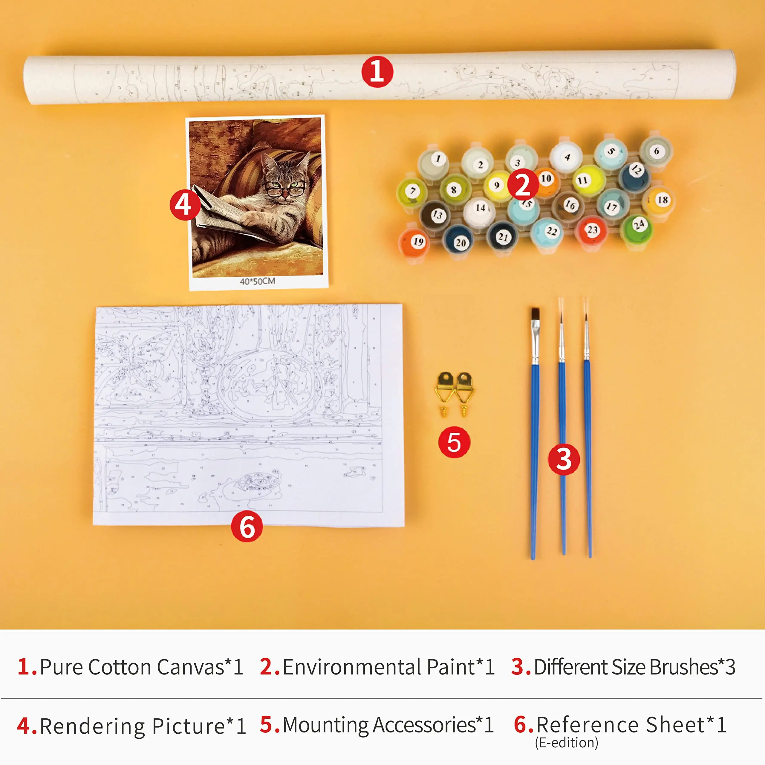 Custom Design DIY Painting By Numbers For Adults Kids Cat 16x20 inch Animal Oil Painting Kits With Canvas Paint Brush Wall Decor