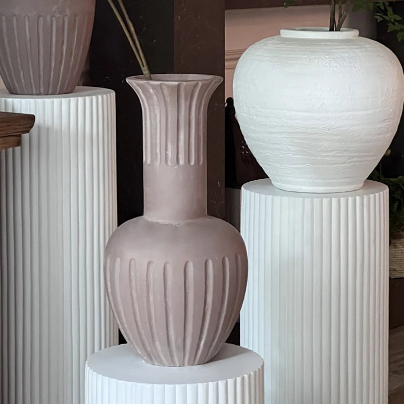 Matt White Vintage Flower Vase Retro Fiber Clay Flower Vases Home Decor Rustic Table Vases for Wedding Center Piece