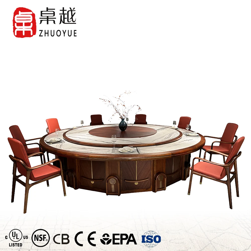 Zhuoyue DDYZ08 auto dinner hotel furniture supplier Electric Large Round Table antique Banquet Wood Rotatable Dining Tables