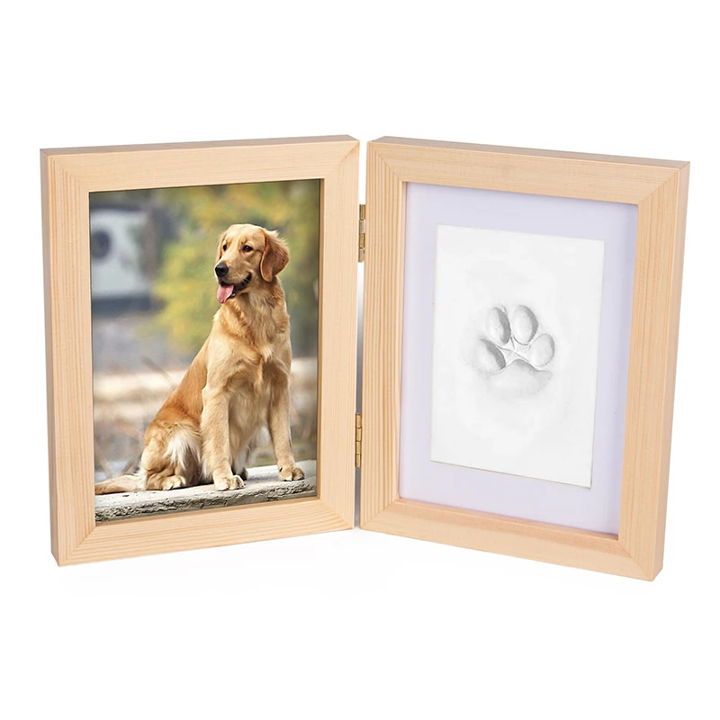 7 Inch Dog Cat Pet Paw Keepsake Clay Mold Kit Picture Frame Wooden Photo Frame for Pet Dog Memorial Paw Keepsake