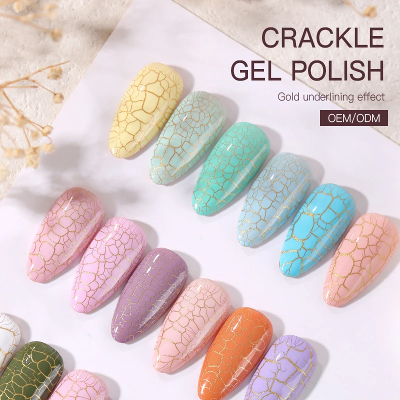 Art Uv Nail Supplies Gel Nail Polish Salon Semi Permanent Soak Off Private Label Vegan Crackle Gel Korean LED UV Lamp Non-toxic