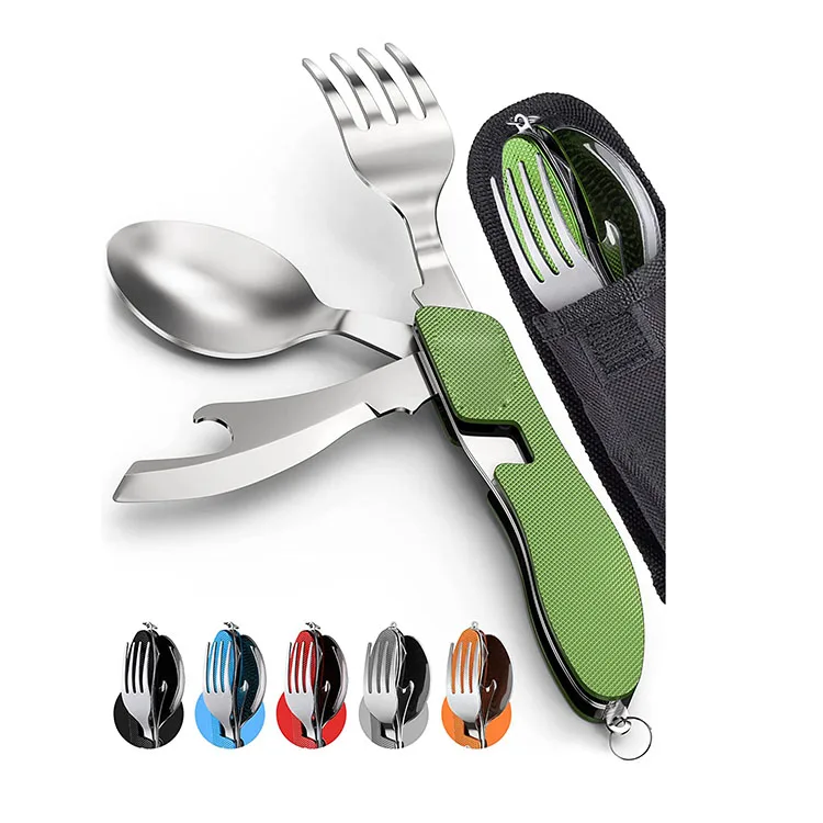 Набор вилок ложек ножей и открывалки для бутылок набор столовых приборов кемпинга оптовая продажа 4 в 1 складная нержавеющая сталь металл