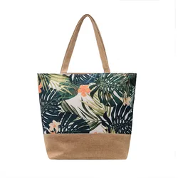 Tropical Shopping Handbag Canvas Tote Women Summer Beach Weekender Bags