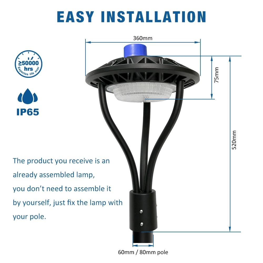 Romanso Spot Light ETL CCT 2700K 7800lm Garage 60W 100w 150w Led Post Top Garden Outdoor Light