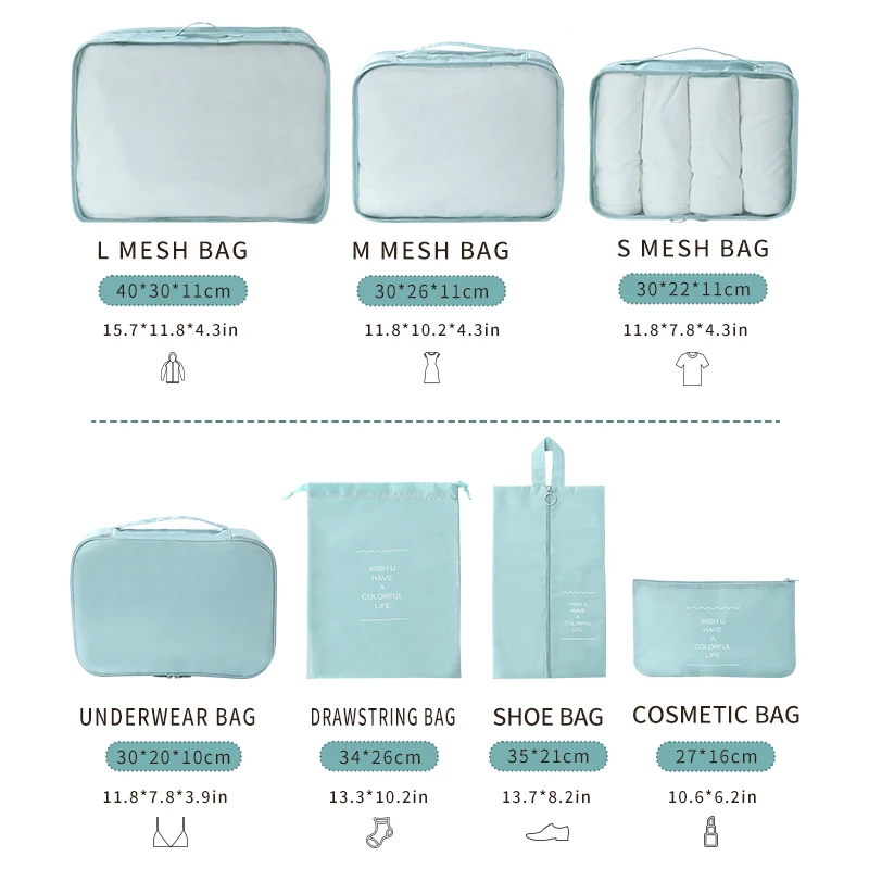 Custom travel bags luggage set 7 pcs packing cubes for suitcases