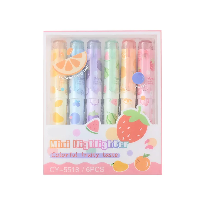 RuunJoy Set of 6 Colors Fruit Scented Highlighter Pens for Student Note-taking Artistic Drawing DIY Journal Quick-Drying Markers