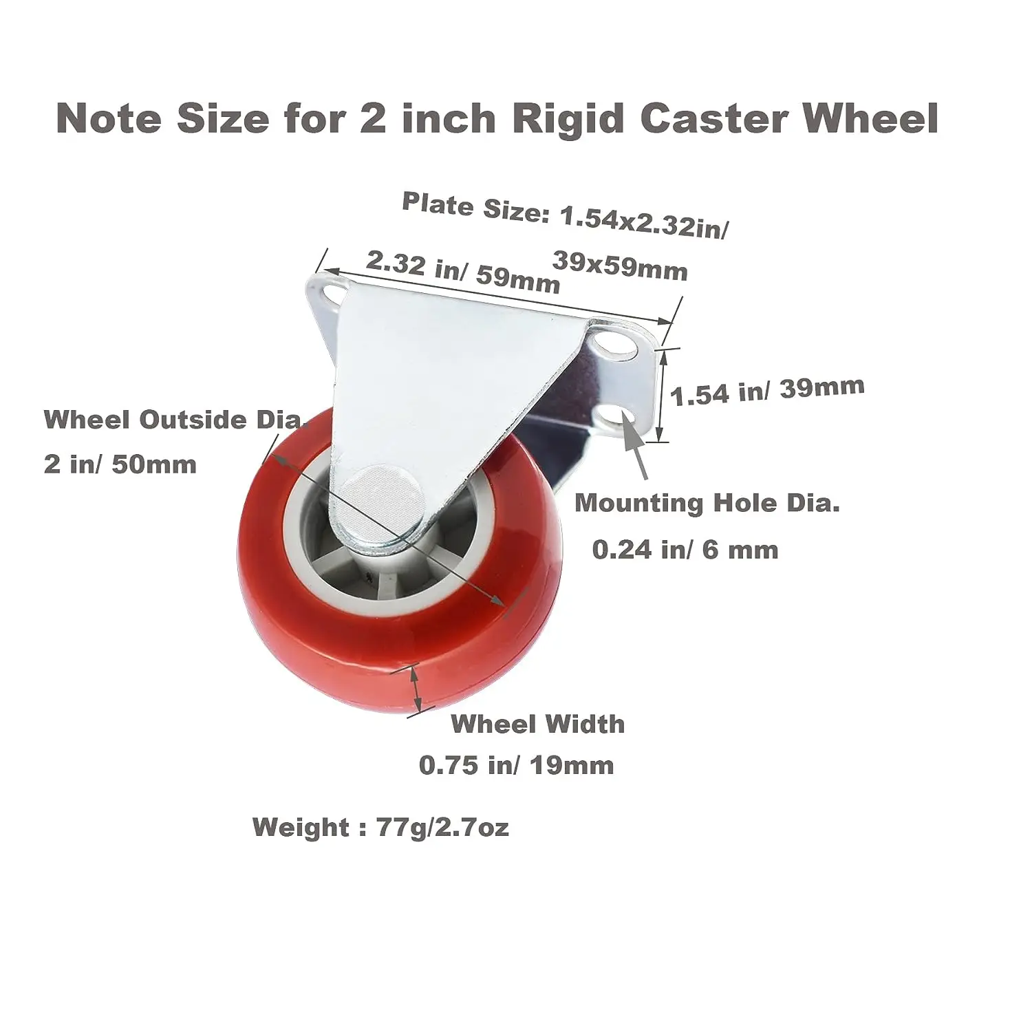 Free Sample 2 Inch Fixed casters Rigid No Swivel Plate Caster Wheels for Furnitures