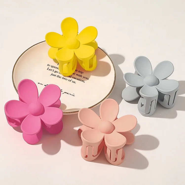 7.5CM Custom Frosted Acrylic Barrette  Elegant Flower Hair Claw Clip For Girls Lady Hair Accessories