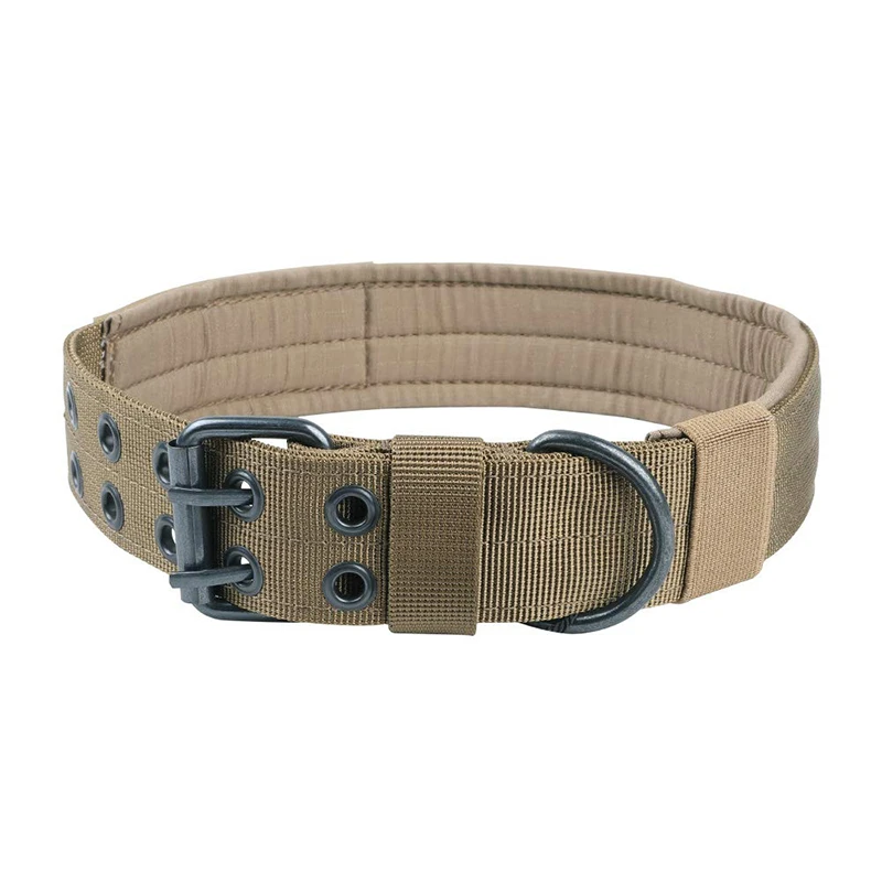 Simple Adjustable Nylon Tactical Dog Collar With D-Ring And Double Pin Buckle