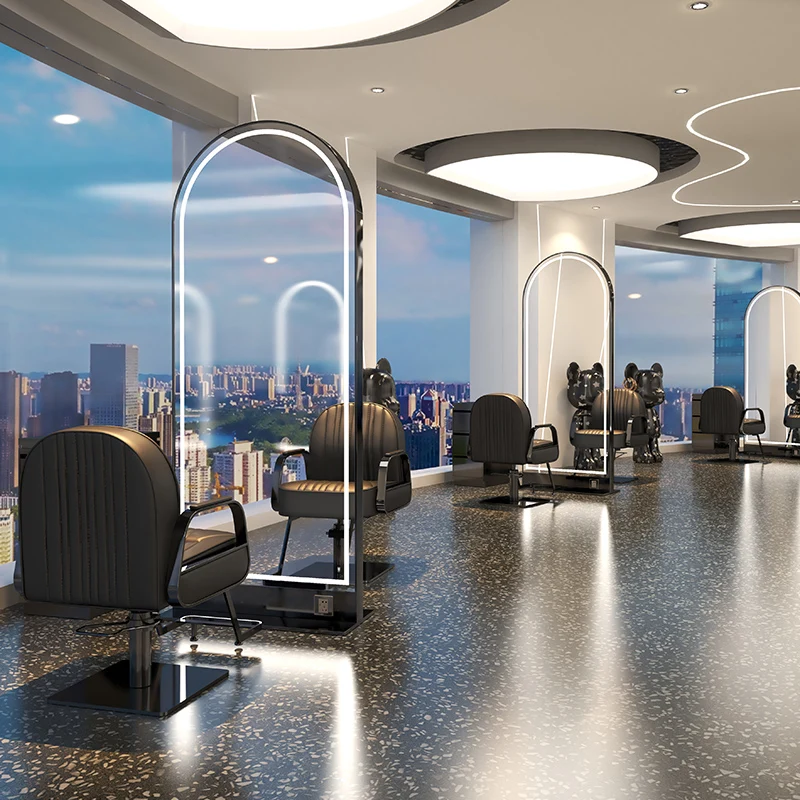 Amazon hot selling other salon furniture hair salon station mirror touch screen light up Mirror for hair salon