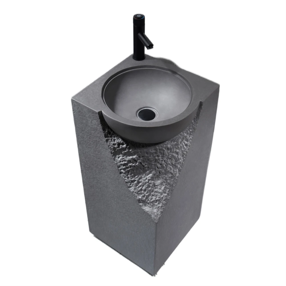 High end free standing artifical stone pedestal wash basin grey color square shape bathroom sink for hotel home