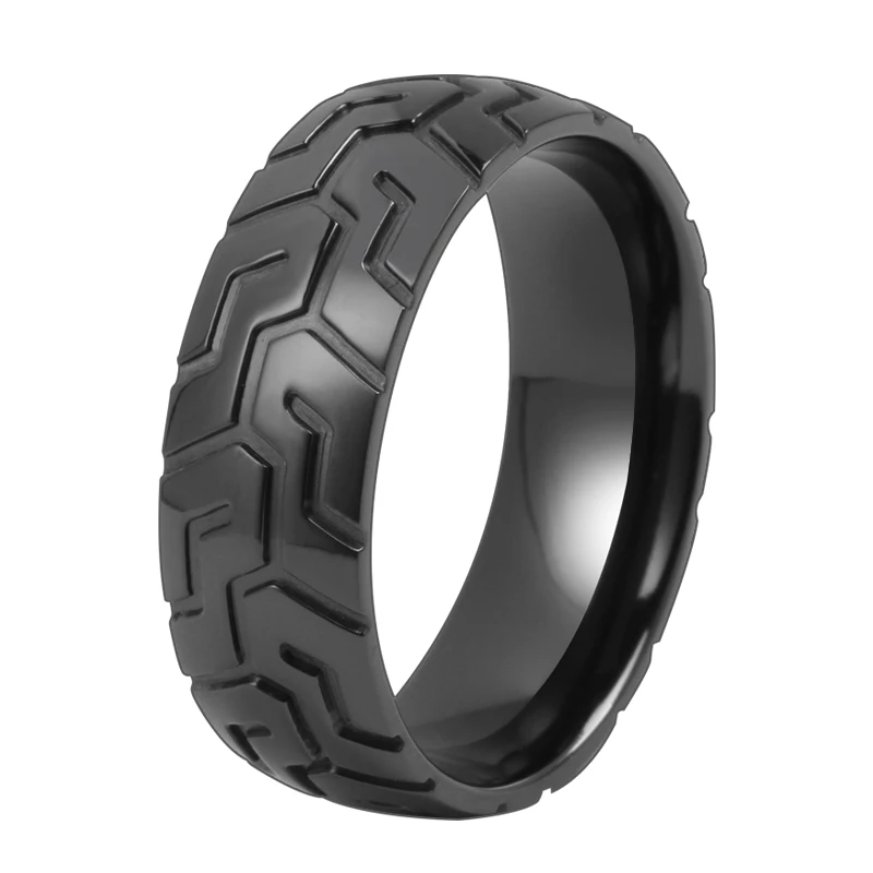 Men 8mm black zirconium ring motorcycle tire ring jewelry black customised ring