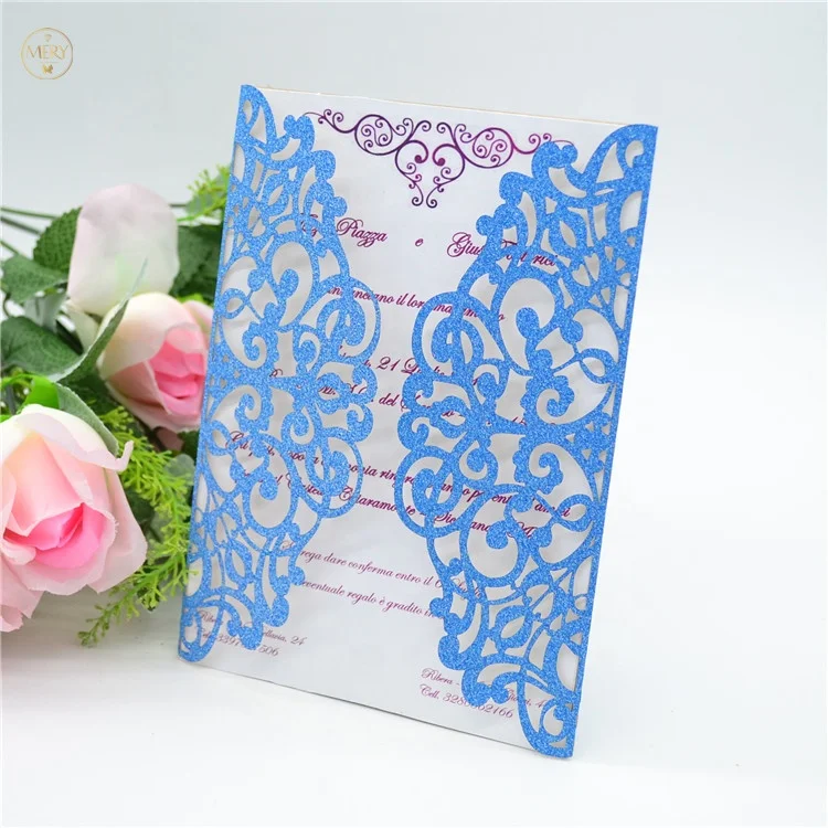 Rose gold glitter paper laser cut elegant wedding invitations