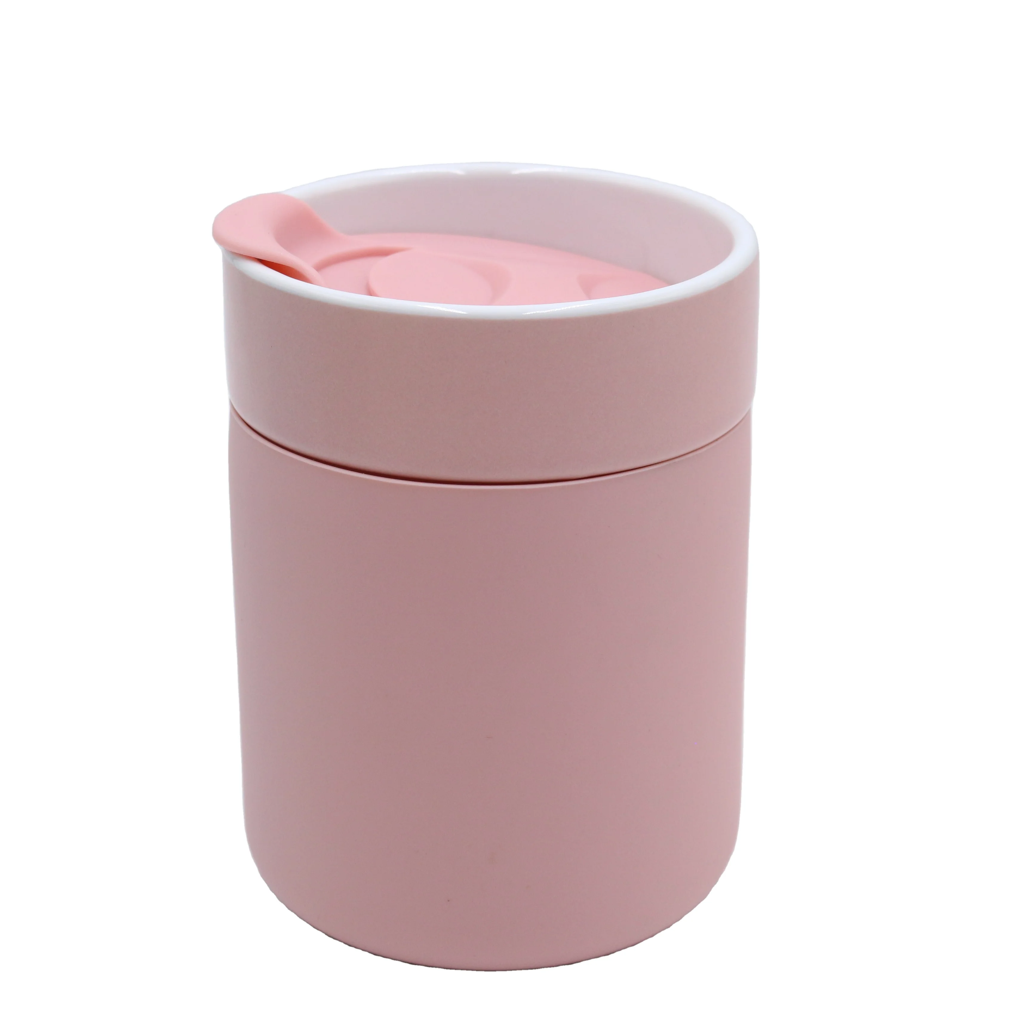 Custom nordic ceramic travel coffee mug cup with silicone ring and plastic lid manufacturer