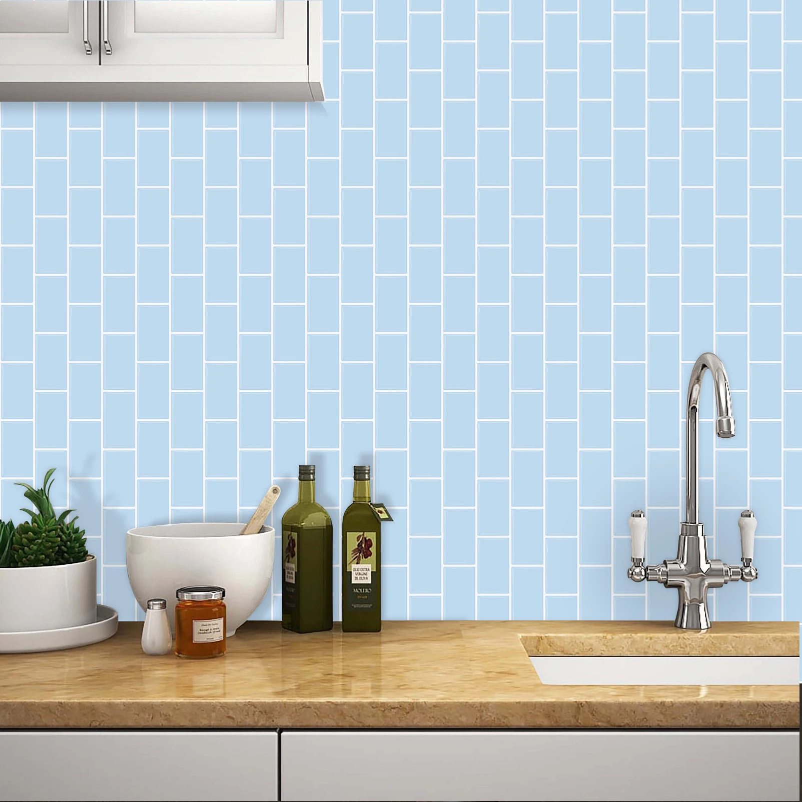 Eco-friendly Stick on Tiles Peel and Stick Blue subway Tile Backsplash Self-Adhesive Wall Tiles for Kitchen and Bathroom