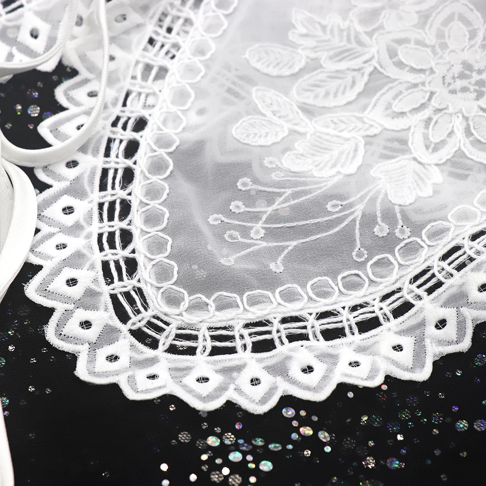 Front Tie White O-Neck Detachable Embroidery Flower White Organza Women Female Fake Collar For Dress Garment Accessories