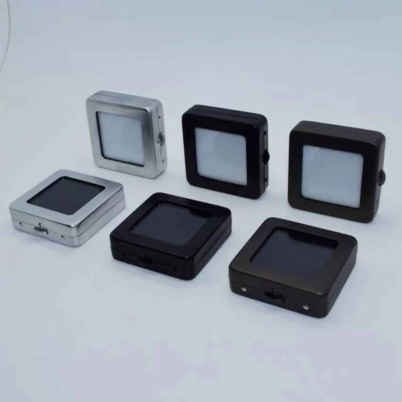Wholesale metal bare diamond small square box stainless steel gem bare stone storage box Portable counter display box
