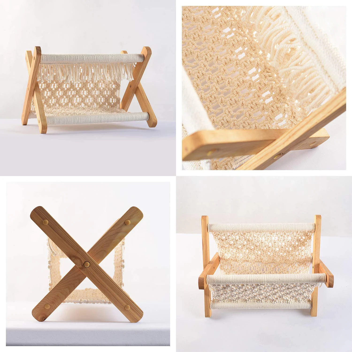 Bohemian Macrame Bamboo Book Holder for Magazine Newspaper Wooden Magazine Holder Bamboo Magazine Rack