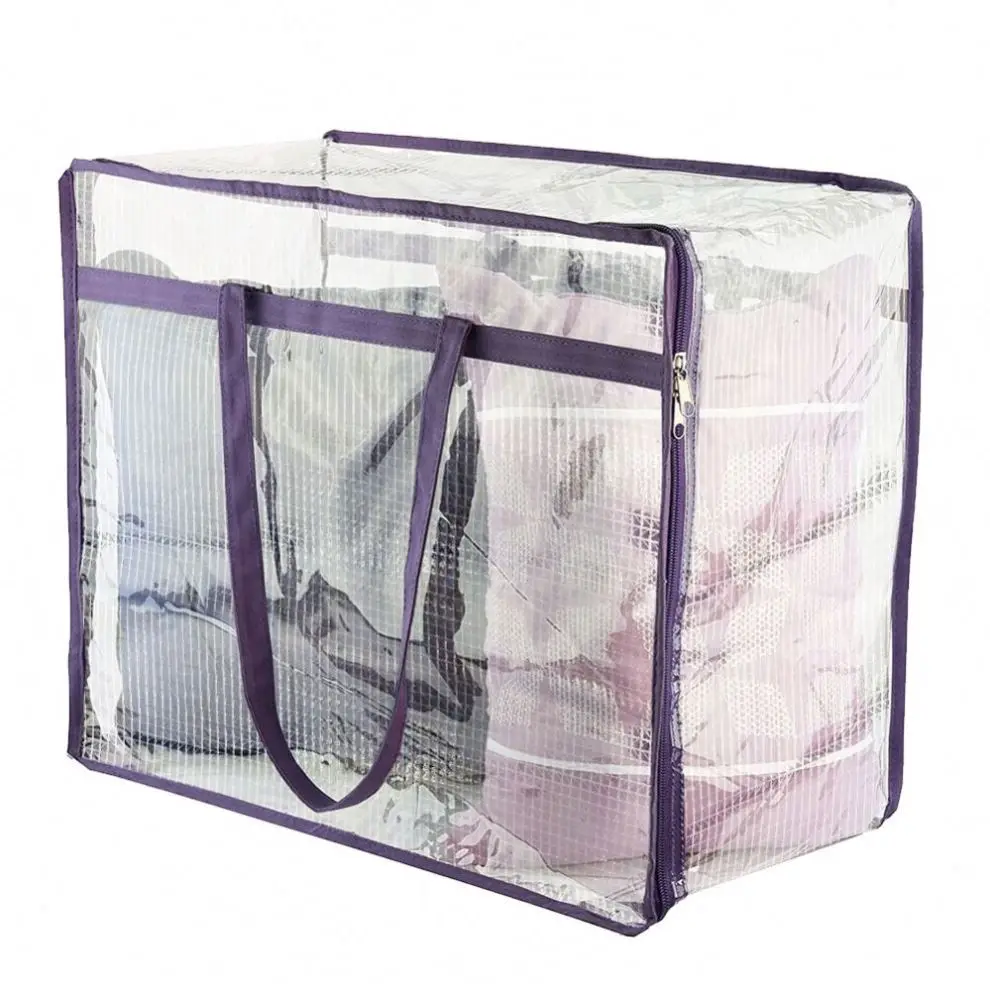Clear Clothes Storage Bags Vinyl Organizers with Sturdy Zippers Reinforced Handle Plastic Moving Totes Transparent Space Saver C